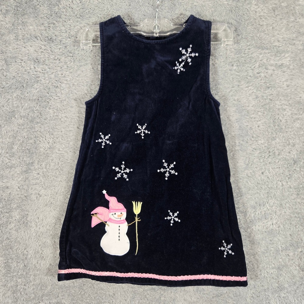 Sonoma Kids Navy Blue Corduroy Snowman Holiday Jumper Dress 3T